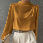 Women's Pleated Shirt Elegant Pullover Satin Office Long Sleeve