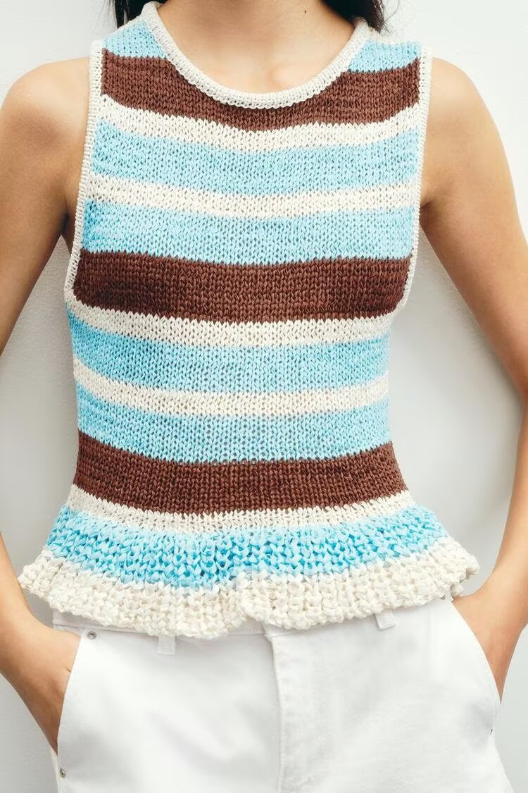 Women's Striped Color-Block Knitted Vest Top