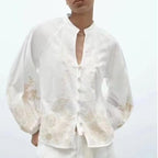 Women's Floral Embroidered Long-Sleeve Shirt
