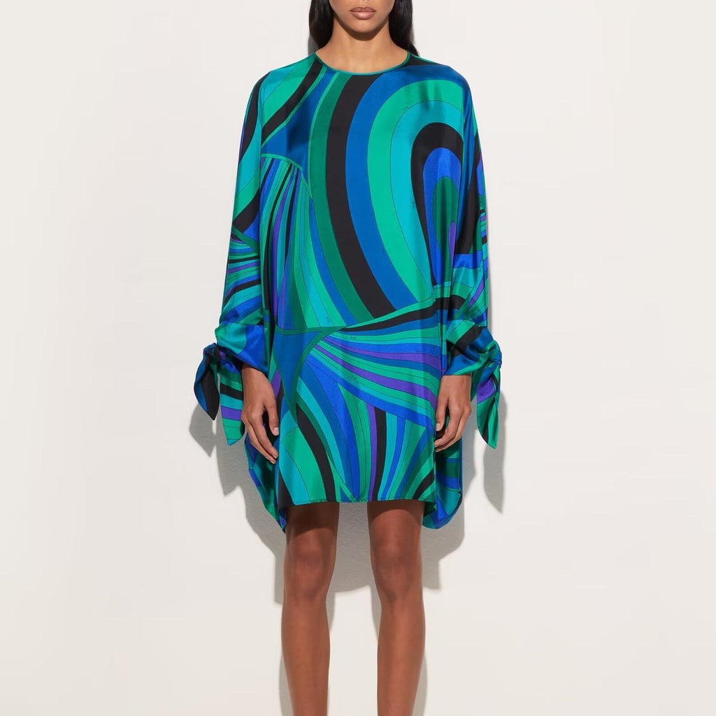 Printed Long-Sleeve Cutout Dress