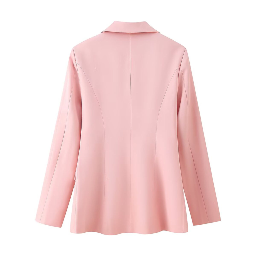 Women's Pink Lace Button-Front Skirt Suit Two-Piece Set