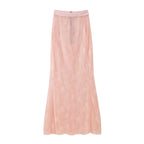 Women's Pink Lace Button-Front Skirt Suit Two-Piece Set