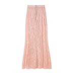 Women's Pink Lace Button-Front Skirt Suit Two-Piece Set