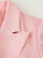 Women's Pink Lace Button-Front Skirt Suit Two-Piece Set