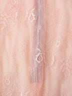 Women's Pink Lace Button-Front Skirt Suit Two-Piece Set