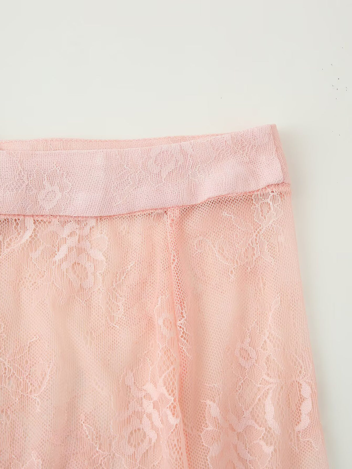 Women's Pink Lace Button-Front Skirt Suit Two-Piece Set