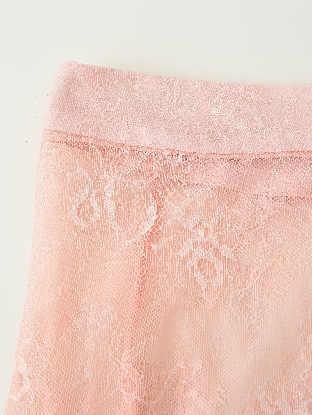 Women's Pink Lace Button-Front Skirt Suit Two-Piece Set