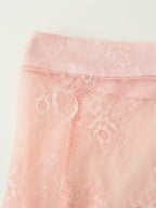 Women's Pink Lace Button-Front Skirt Suit Two-Piece Set
