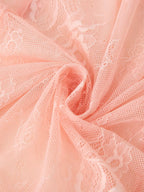Women's Pink Lace Button-Front Skirt Suit Two-Piece Set
