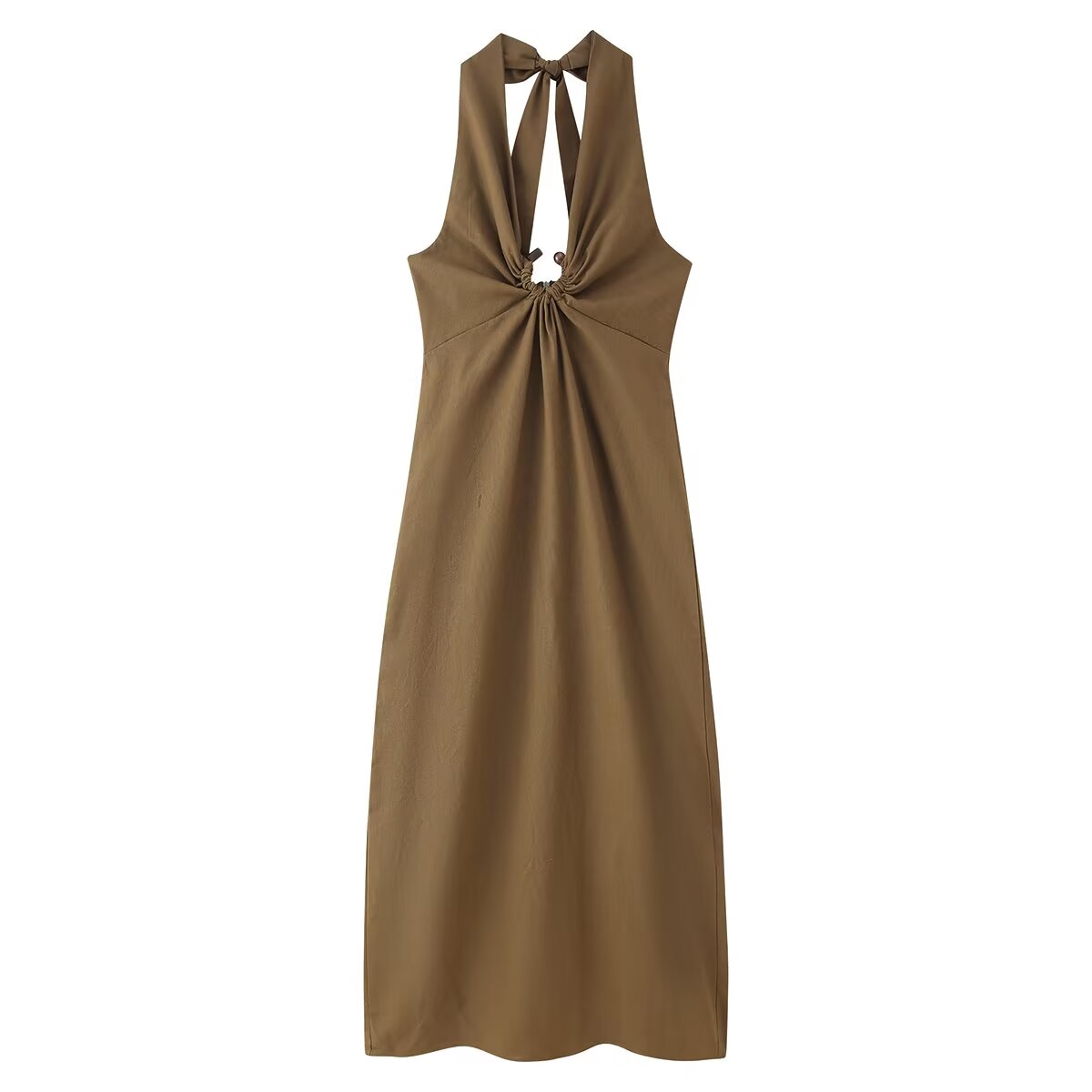 Spring Buckle Decoration Pleated Hanging Collar Dress