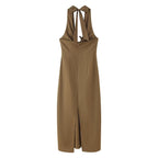 Spring Buckle Decoration Pleated Hanging Collar Dress