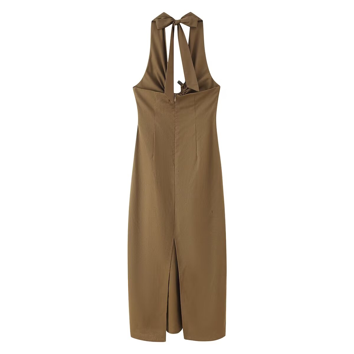 Spring Buckle Decoration Pleated Hanging Collar Dress