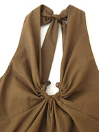 Spring Buckle Decoration Pleated Hanging Collar Dress