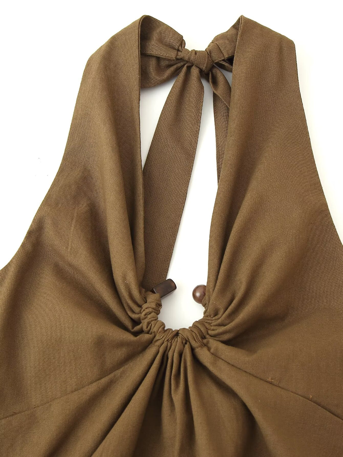 Spring Buckle Decoration Pleated Hanging Collar Dress