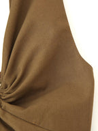 Spring Buckle Decoration Pleated Hanging Collar Dress