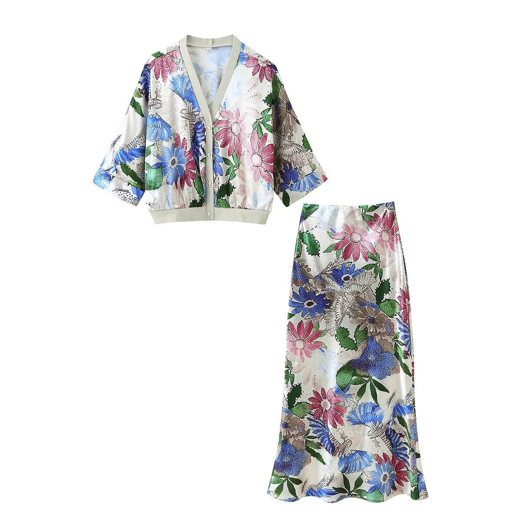 Women's Summer Casual Short Sleeve Top and Skirt Two-Piece Set