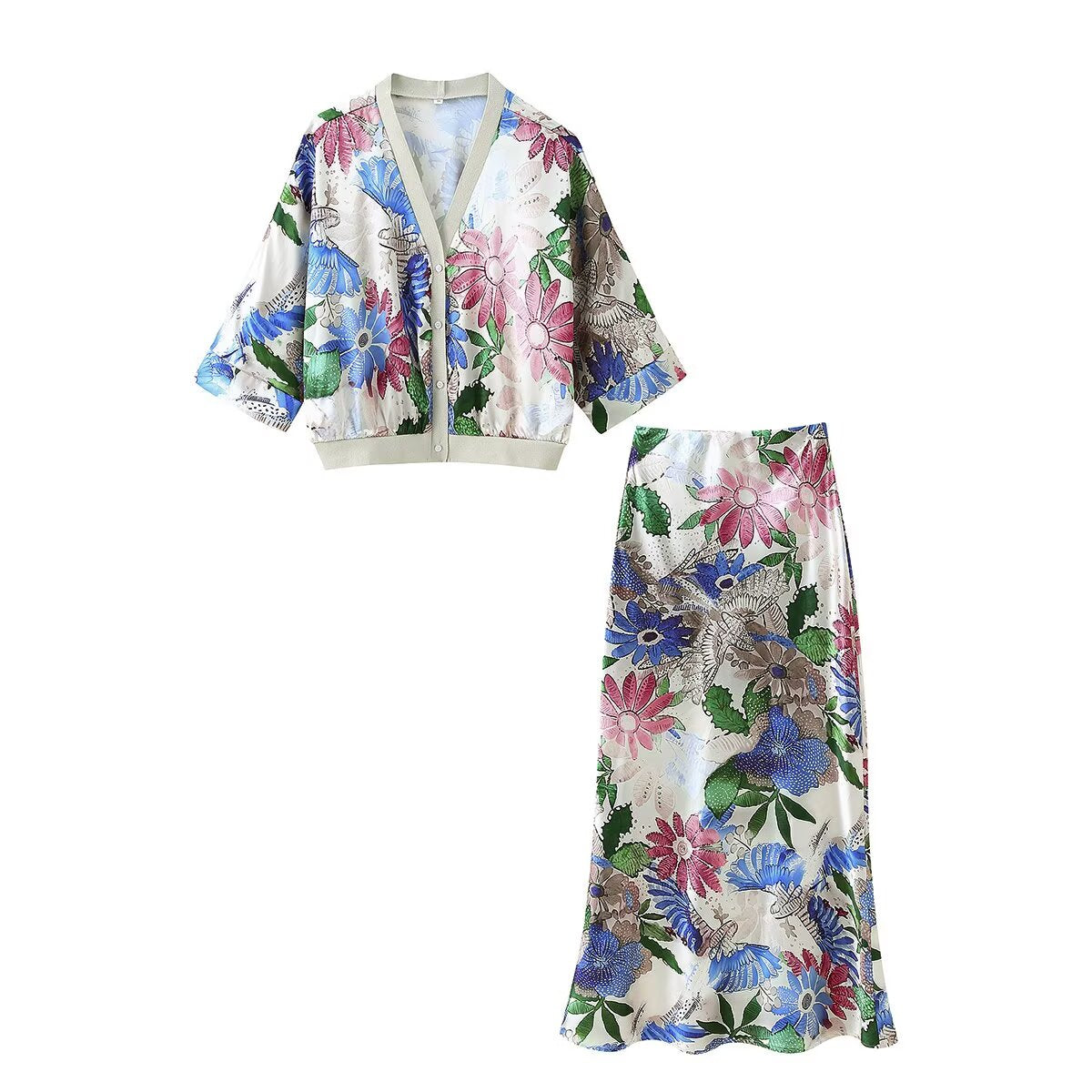 Women's Summer Casual Short Sleeve Top and Skirt Two-Piece Set