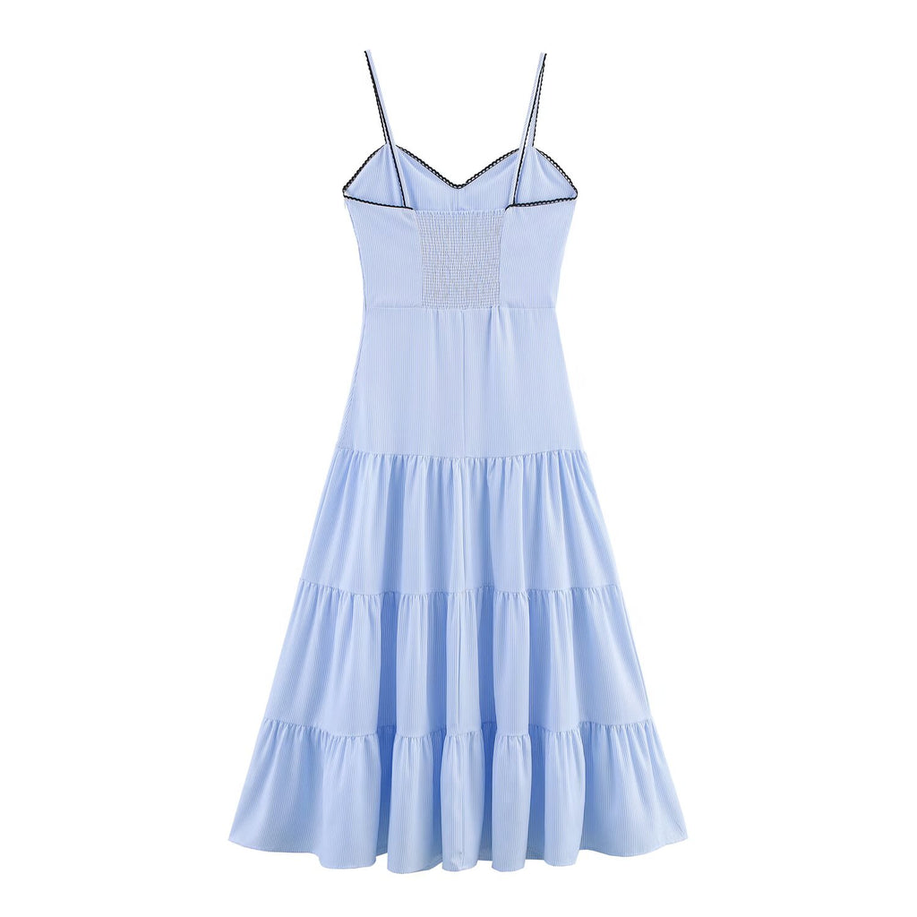 Slim Fit Backless Striped Strappy Midi Dress