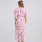 Embroidered Lace Short-Sleeve Midi Dress