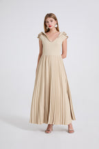 Women's V-Neck 3D Pleated Maxi Dress