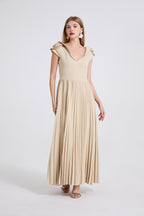 Women's V-Neck 3D Pleated Maxi Dress