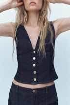 Slim Fit Denim Cropped Top