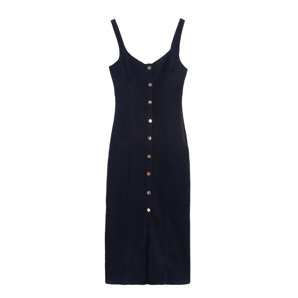 Women Clothing Denim Midi Length Sling Dress