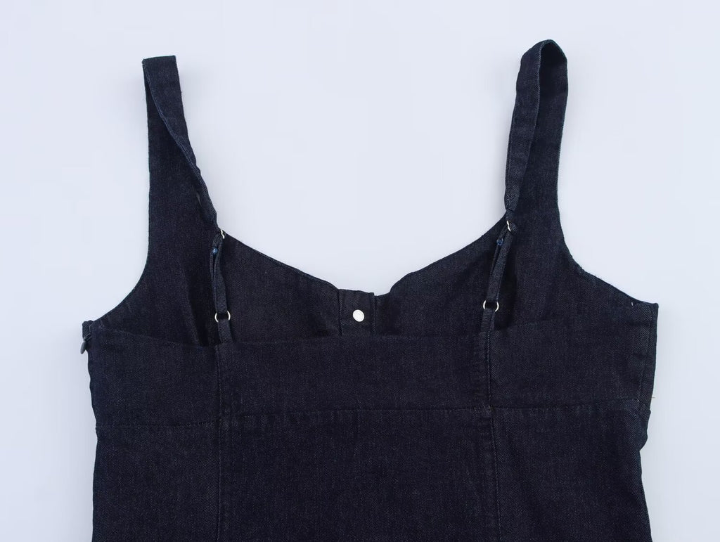 Women Clothing Denim Midi Length Sling Dress
