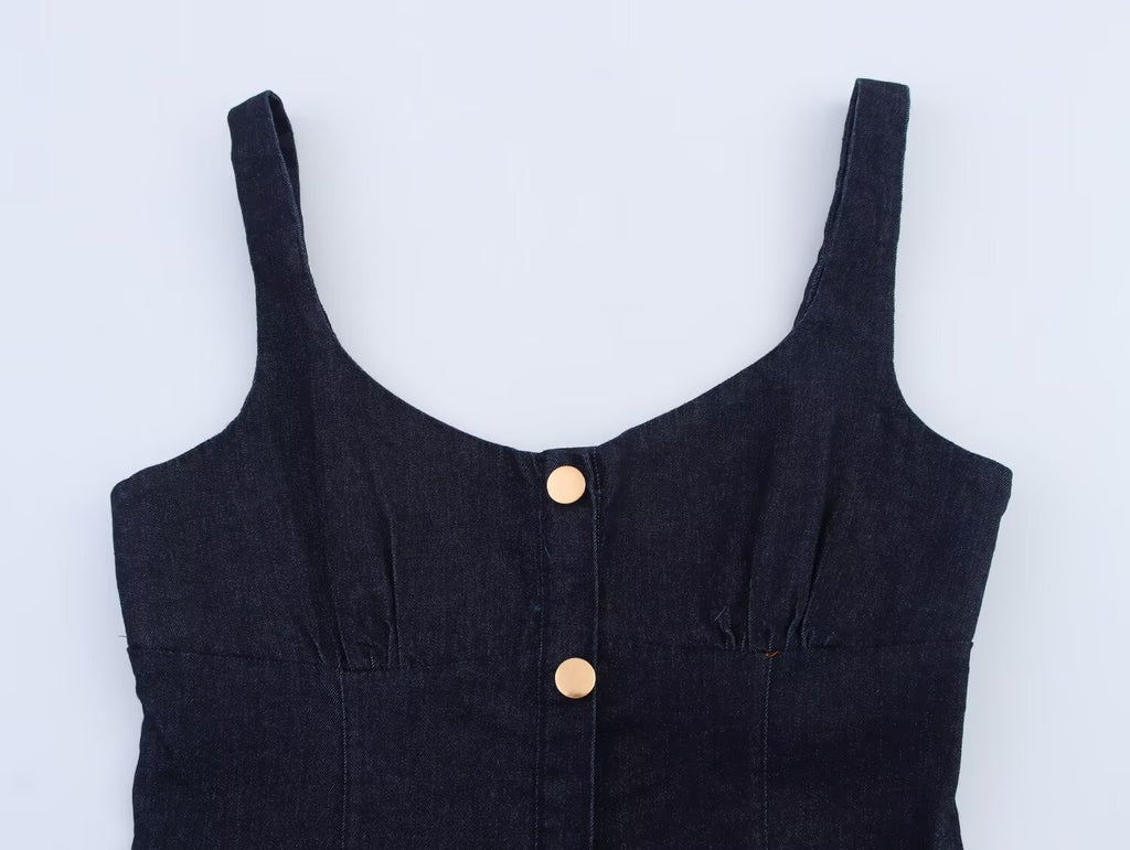 Women Clothing Denim Midi Length Sling Dress
