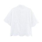 Women's All Matching Collared Hollow Out Cutout Embroidered Shirt