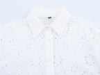 Women's All Matching Collared Hollow Out Cutout Embroidered Shirt