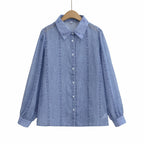 Women's Single Breasted Denim Composite Silk Long Sleeve Shirt