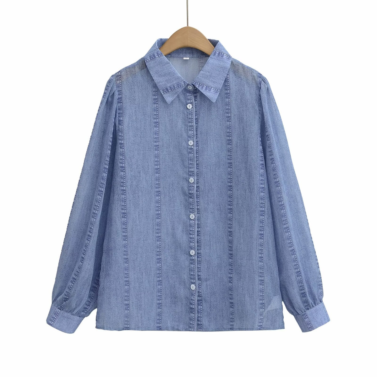 Women's Single Breasted Denim Composite Silk Long Sleeve Shirt