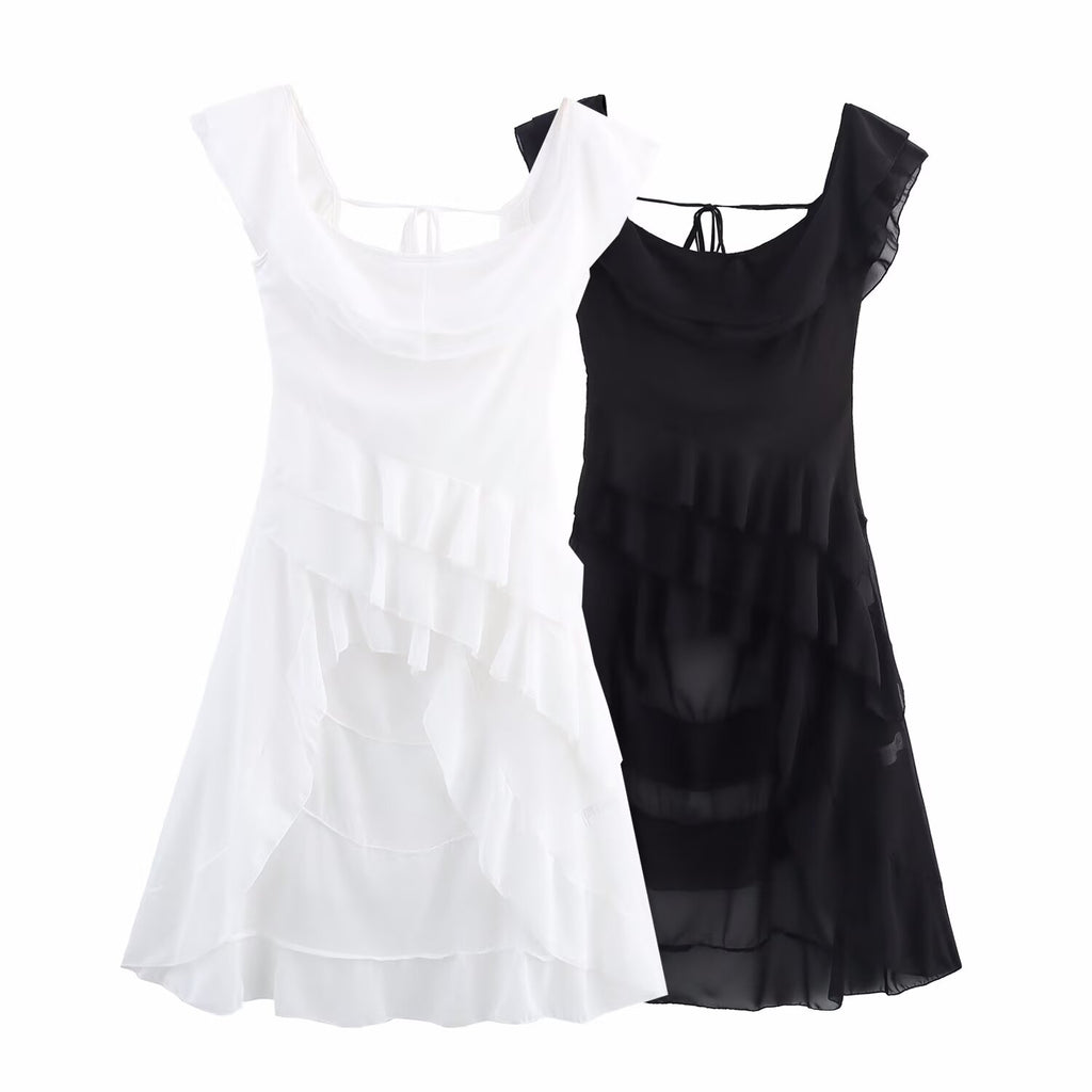 Women's Off-Shoulder Ruffle Backless High-Low Dress