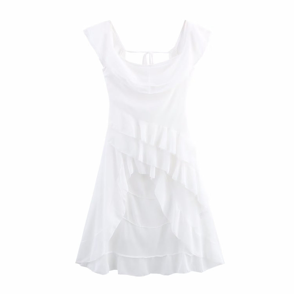 Women's Off-Shoulder Ruffle Backless High-Low Dress