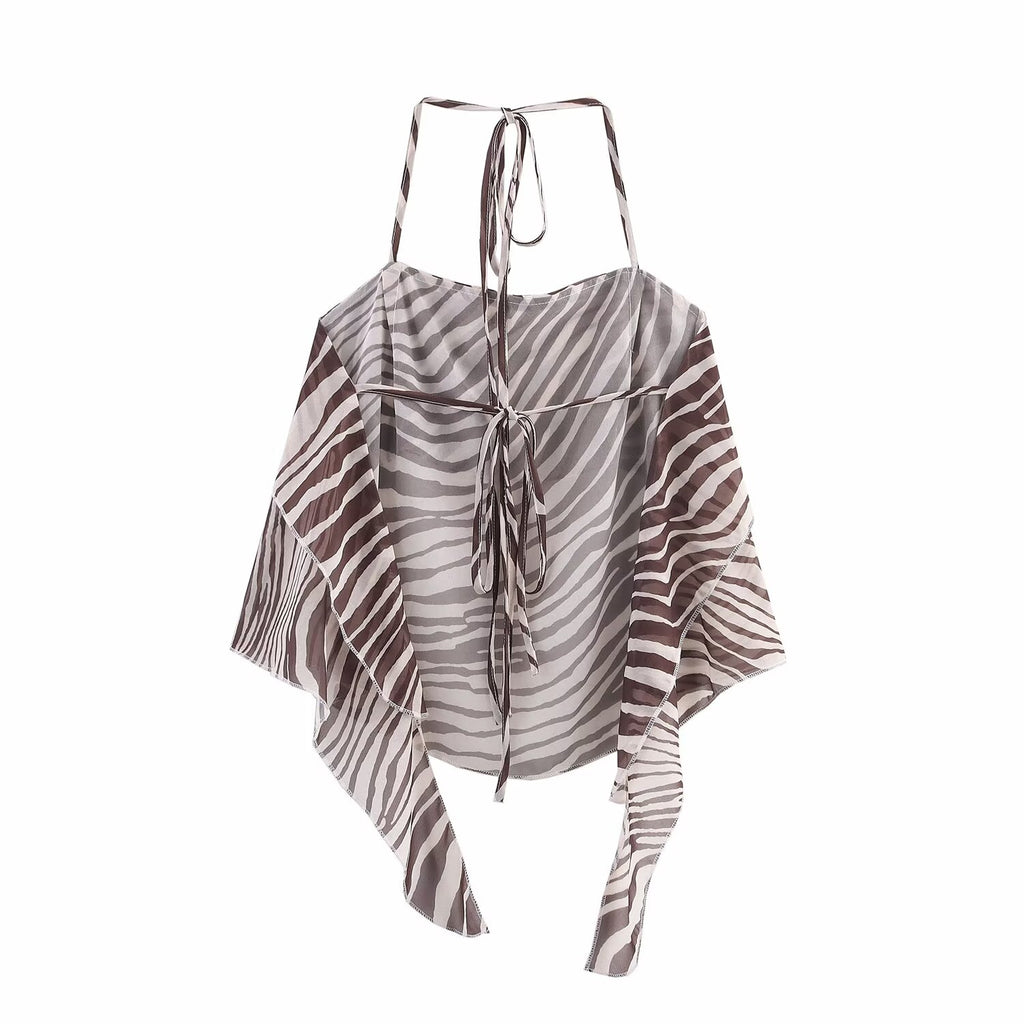 Women's Sleeveless Animal Lace Up Vest and Skirt Two-Piece Set