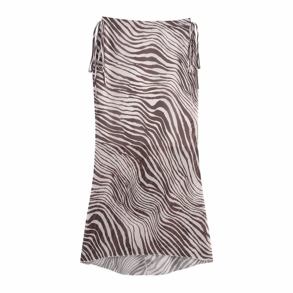 Women's Sleeveless Animal Lace Up Vest and Skirt Two-Piece Set