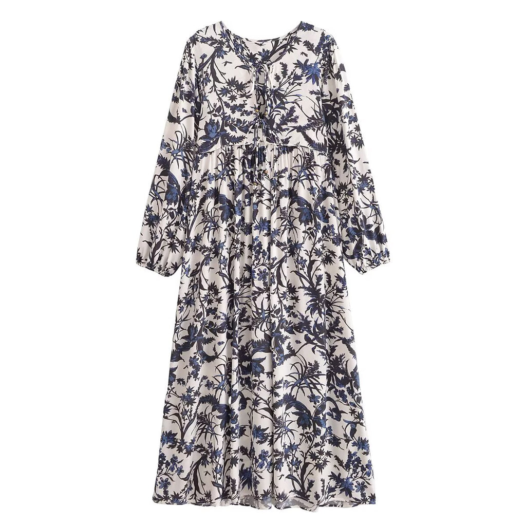 Women's Rayon Printed Casual Bohemian Long Sleeve Summer Dress