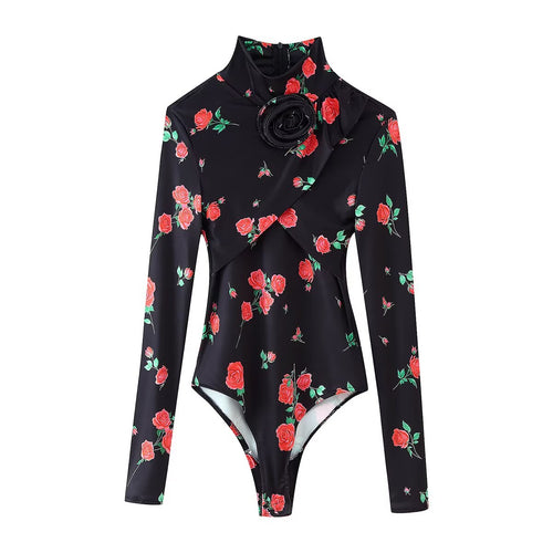 Women Clothing Summer Sexy Printed round Neck Long Sleeve Jumpsuit Tights Set Women