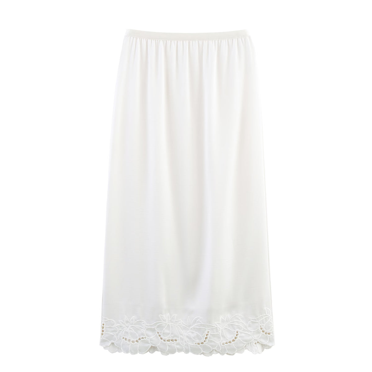 Carved Hole Embroidery Acetate Satin Split Elastic Skirt