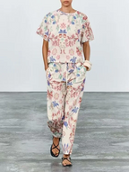 Early Spring Printed Pullover Short-Sleeve Trousers Two-Piece Set