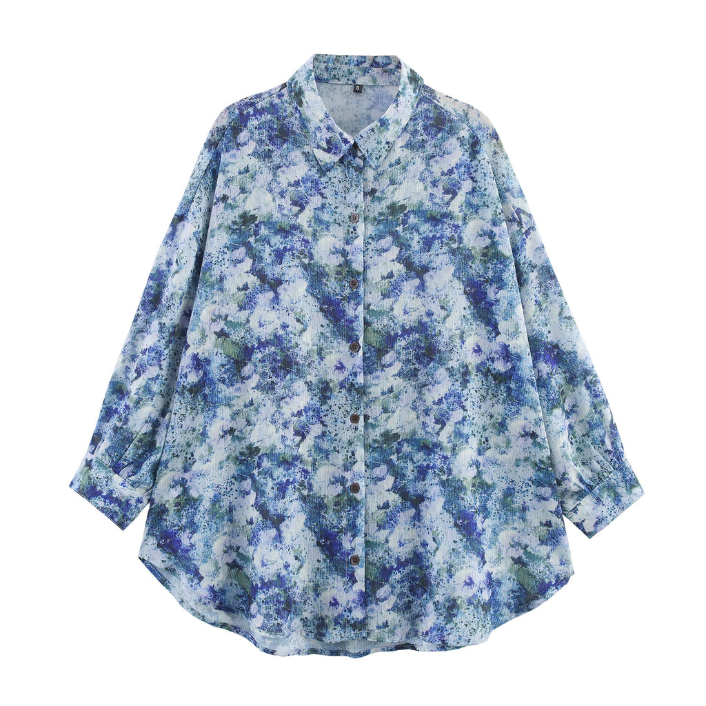 Women’s Loose Ruched Button Front Long Sleeve Blouse