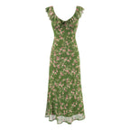 Women's Tea Break Green Shivering Dress Women Summer Vacation V Neck Sexy Cinched Slimming Maxi Dress