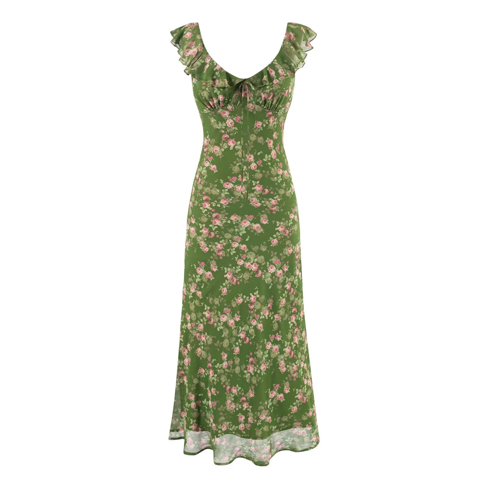 Women's Tea Break Green Shivering Dress Women Summer Vacation V Neck Sexy Cinched Slimming Maxi Dress