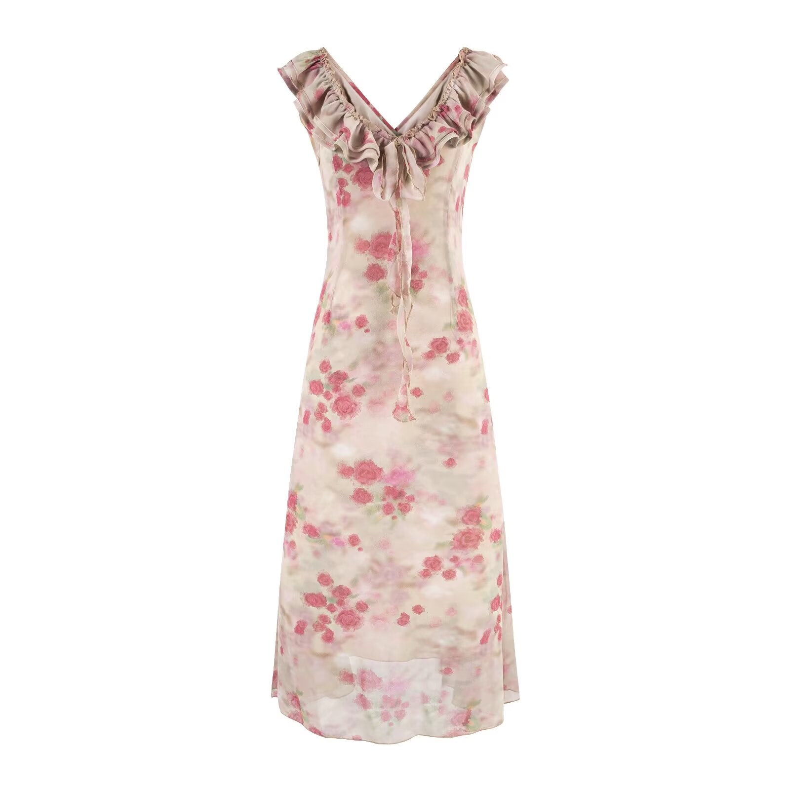 Women's Summer Ruffled Lace Up Sexy Casual Printing Maxi Dress