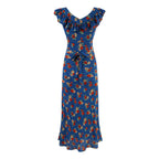 Women's Summer Seaside Vacation Square Collar Ruffles Blue Background Printed Maxi Dress