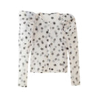 Women's Organza Polka Dot Long Sleeve Tops Shirt