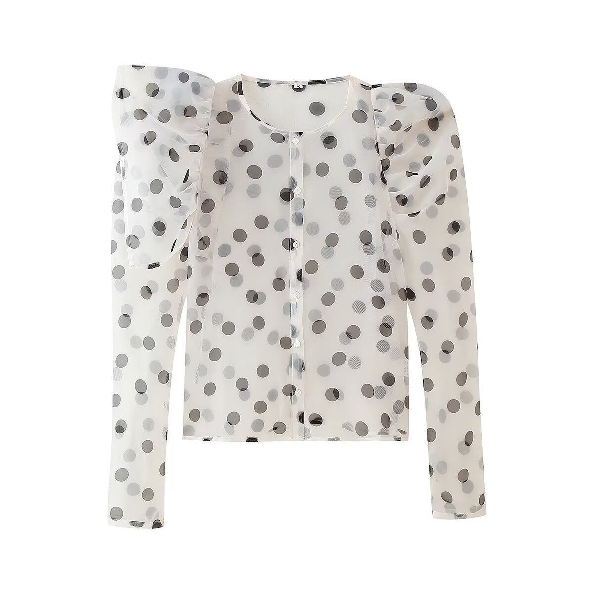 Women's Organza Polka Dot Long Sleeve Tops Shirt