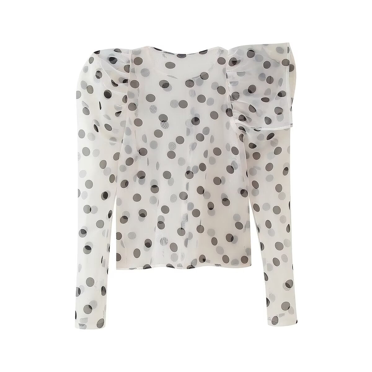 Women's Organza Polka Dot Long Sleeve Tops Shirt