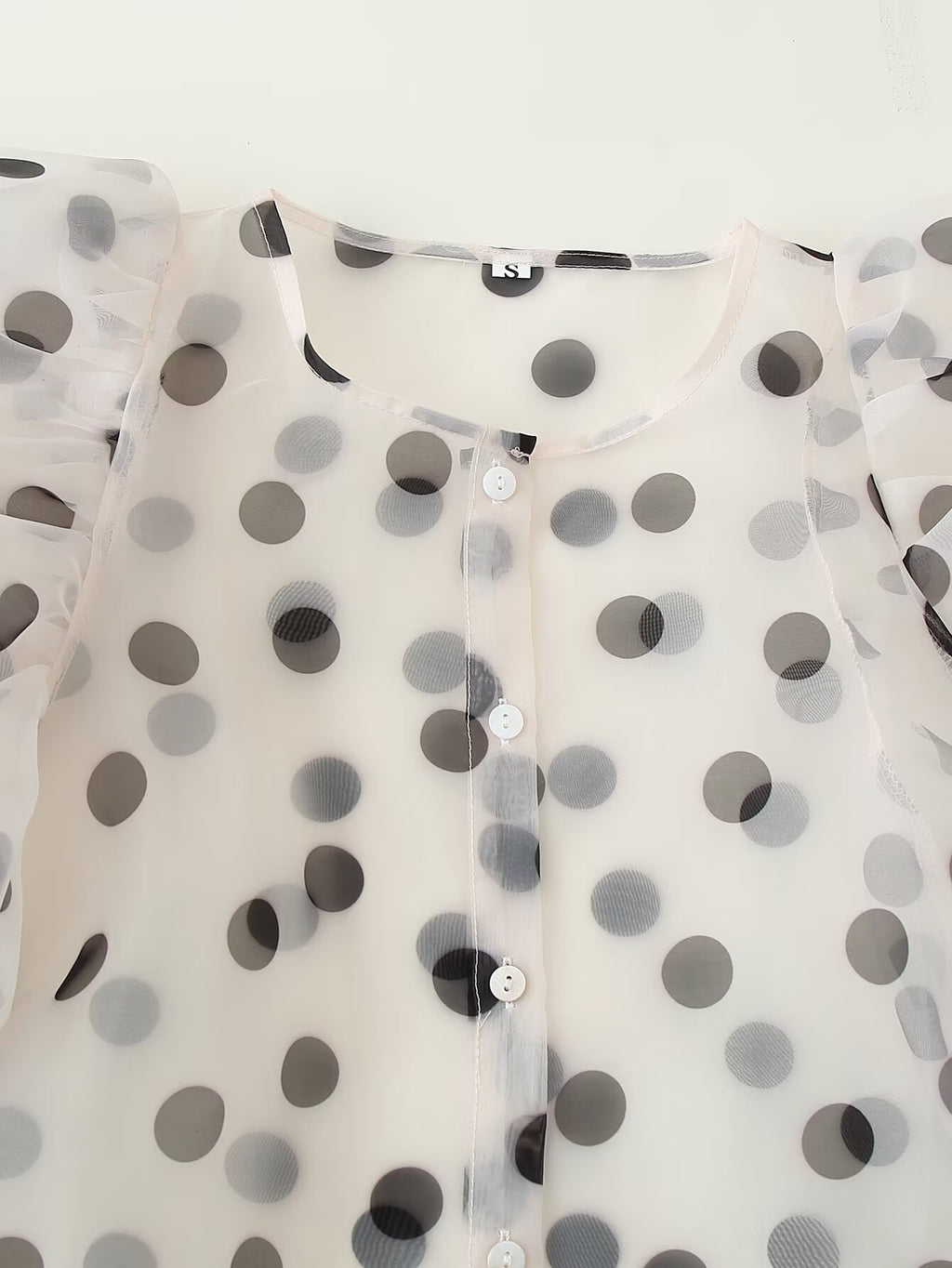 Women's Organza Polka Dot Long Sleeve Tops Shirt